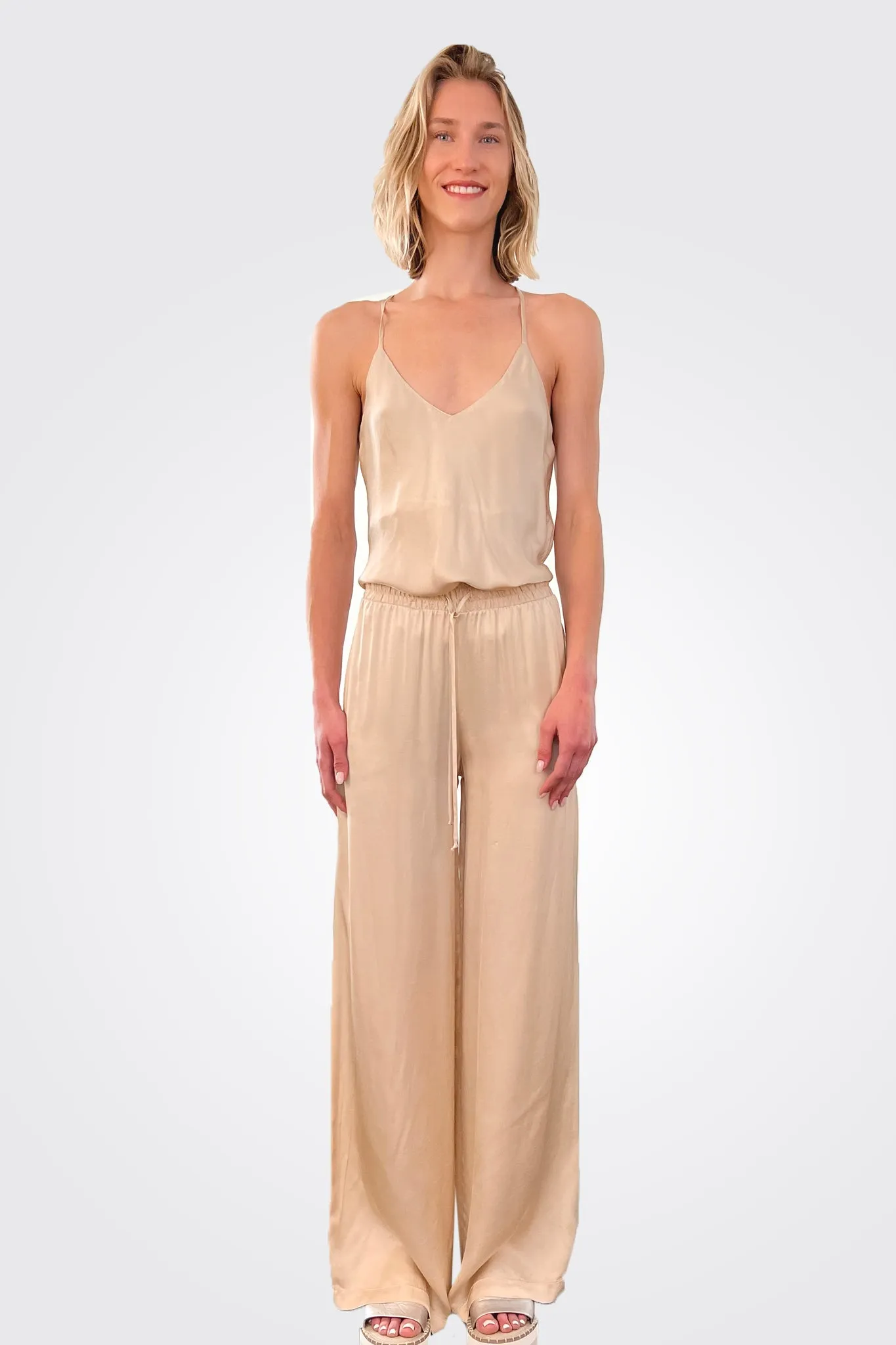 Silky Wide Leg Pants - Ecru