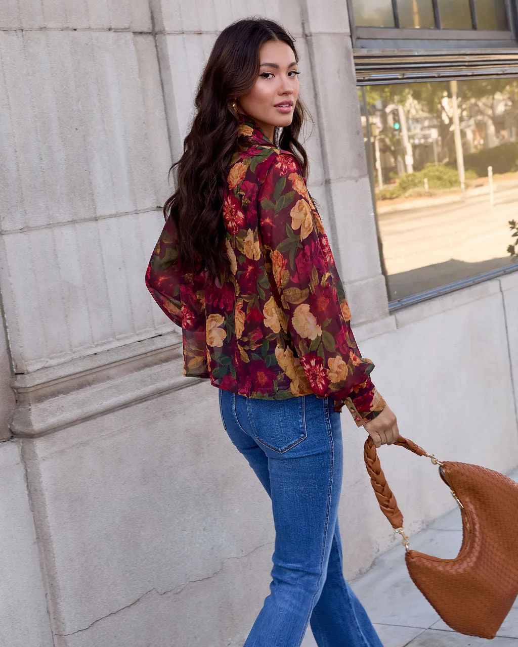 Sweet Maple Floral Mock Neck Blouse