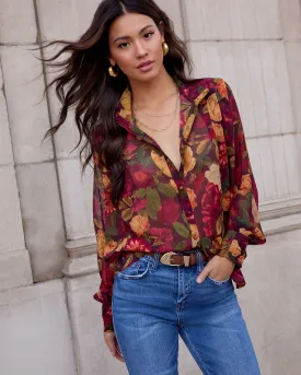 Sweet Maple Floral Mock Neck Blouse