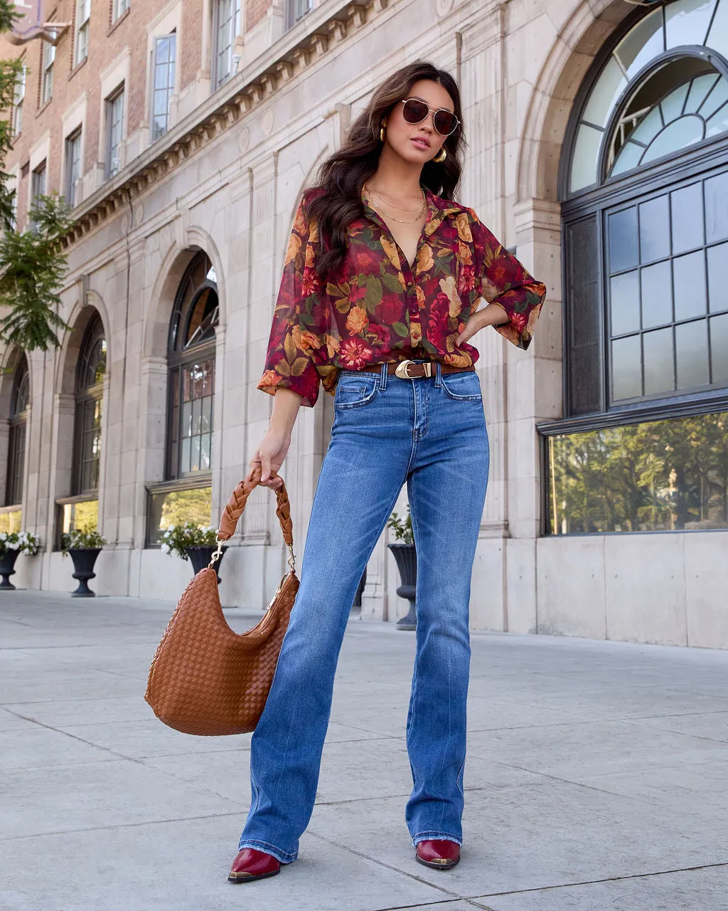 Sweet Maple Floral Mock Neck Blouse