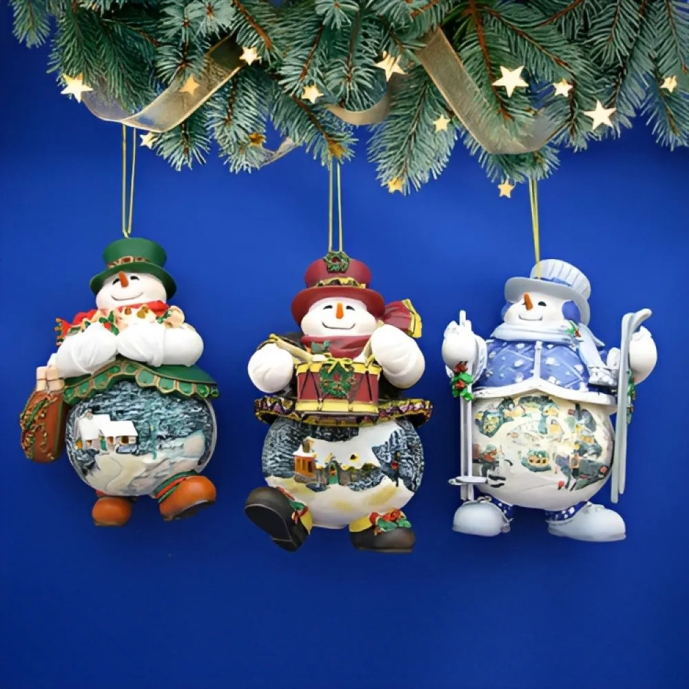 The Ashton-Drake Galleries Memories of Christmas Snowman Ornament Collection Issue #5 Set of 3 Christmas Decoration by Thomas Kinkade 4-inches