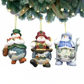 The Ashton-Drake Galleries Memories of Christmas Snowman Ornament Collection Issue #5 Set of 3 Christmas Decoration by Thomas Kinkade 4-inches