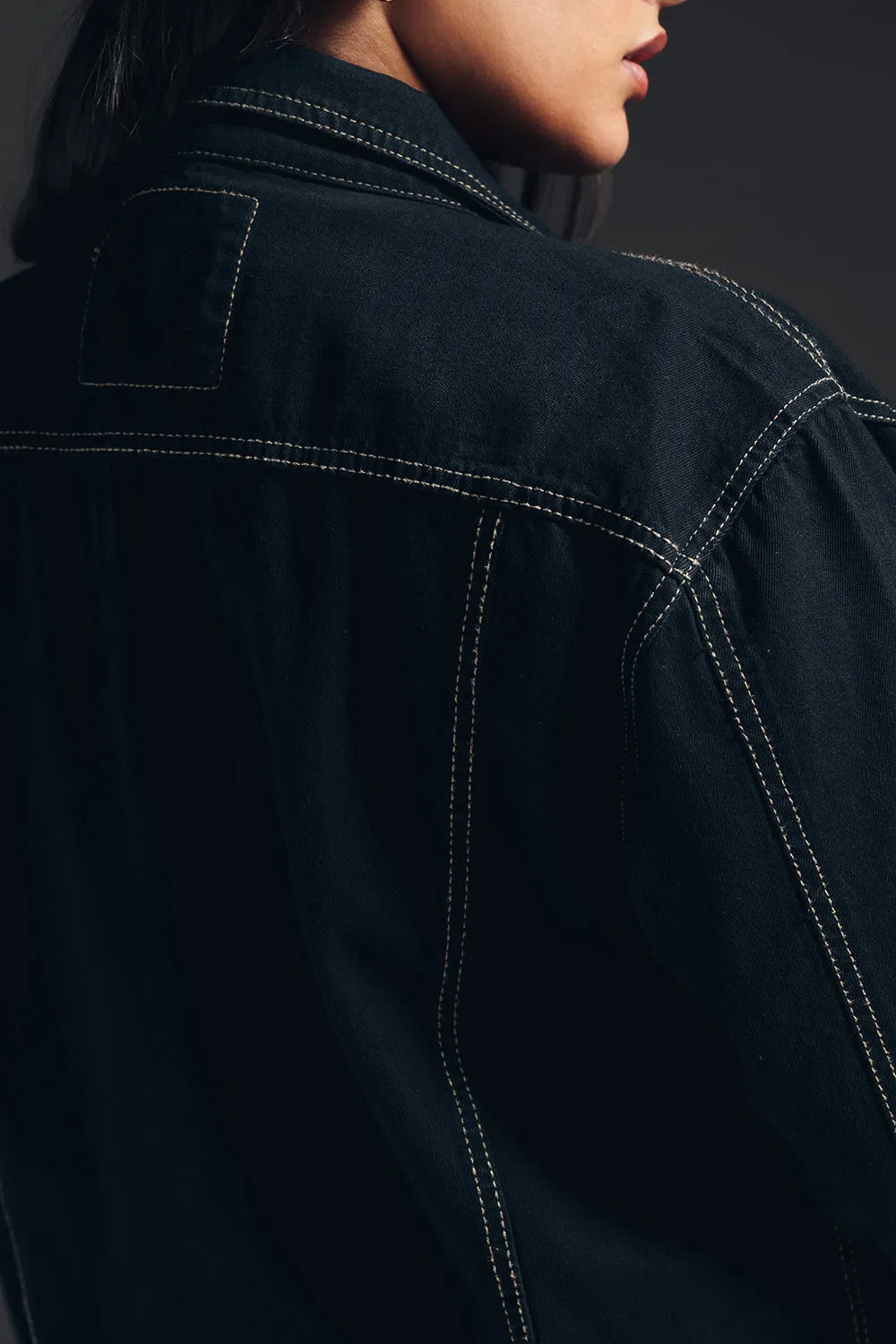 Vanta Black Curve Denim Trucker Jacket