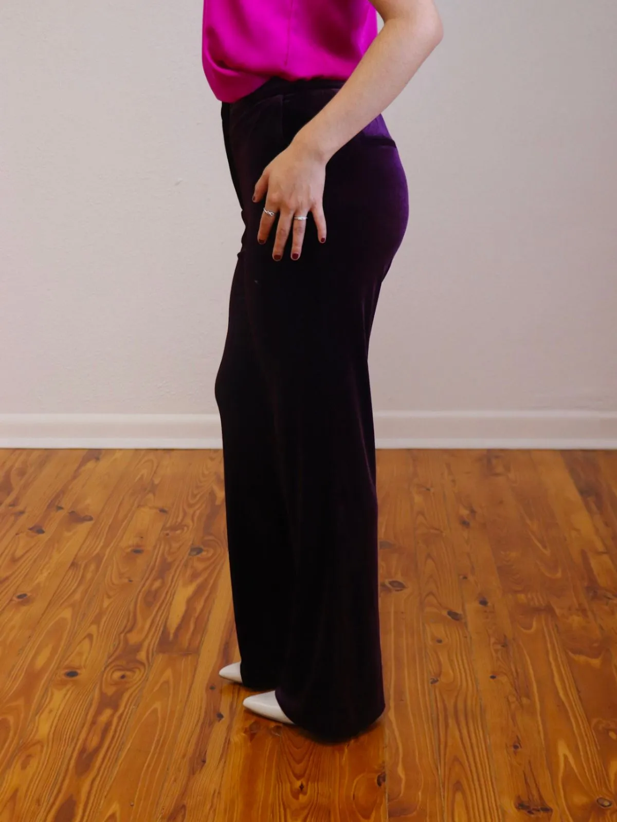 Velvet Wide Leg Pant Plum