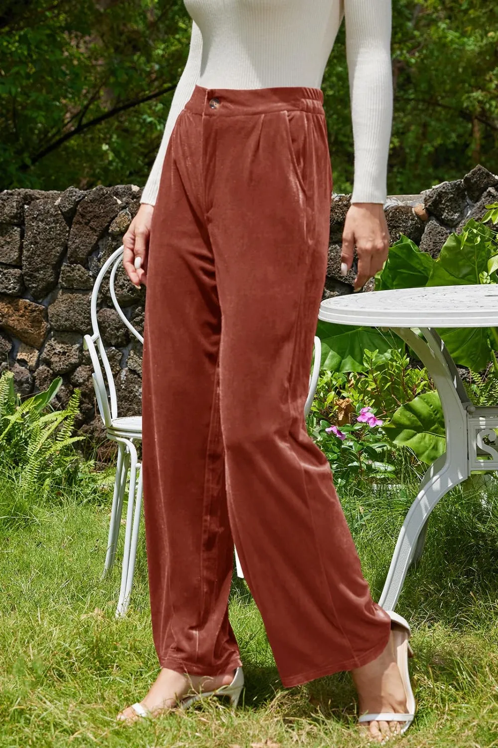 Velvet Wide Leg Pants with Pockets