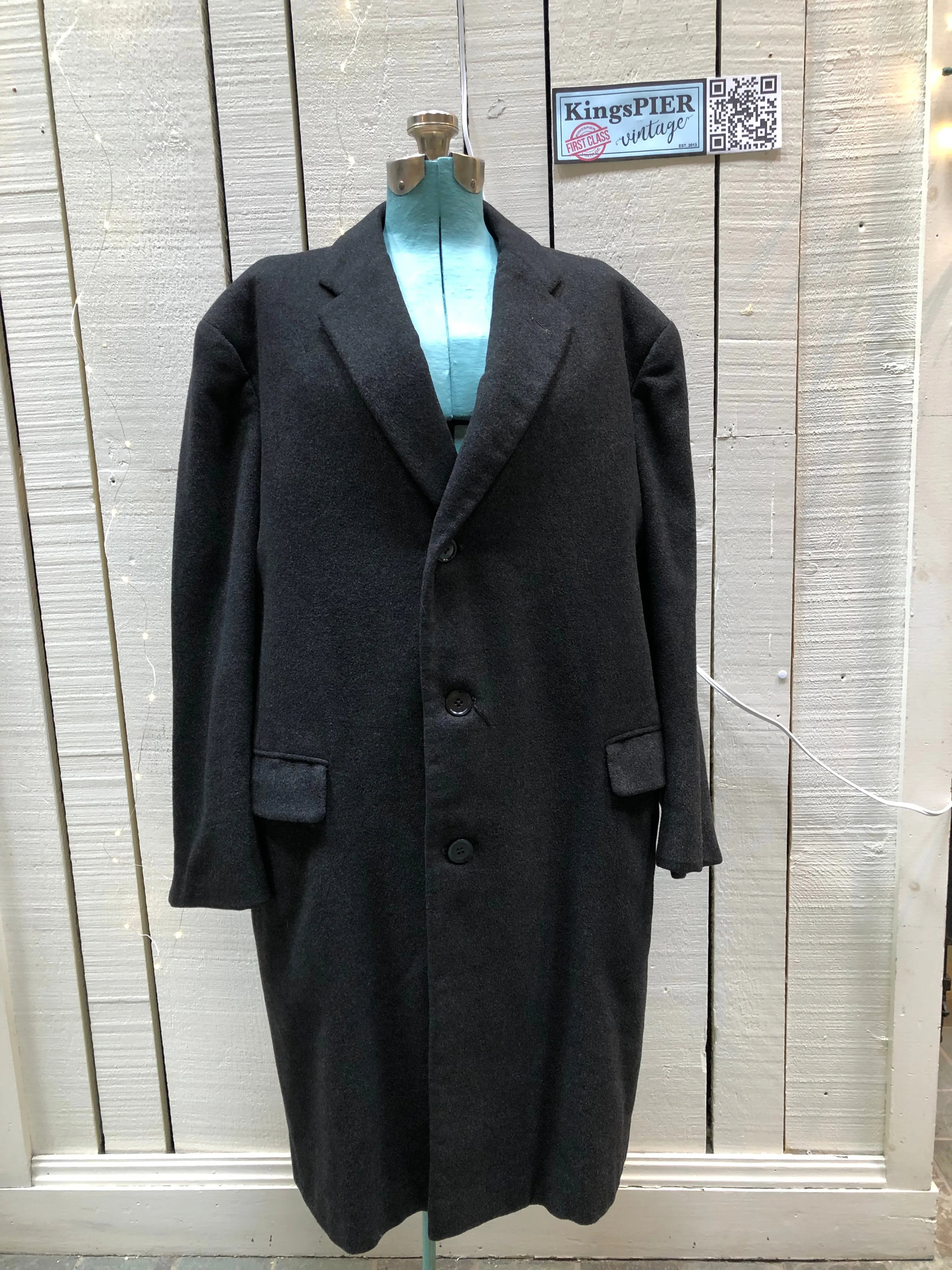 Vintage 60s Charcoal Grey Overcoat, Chest 48”