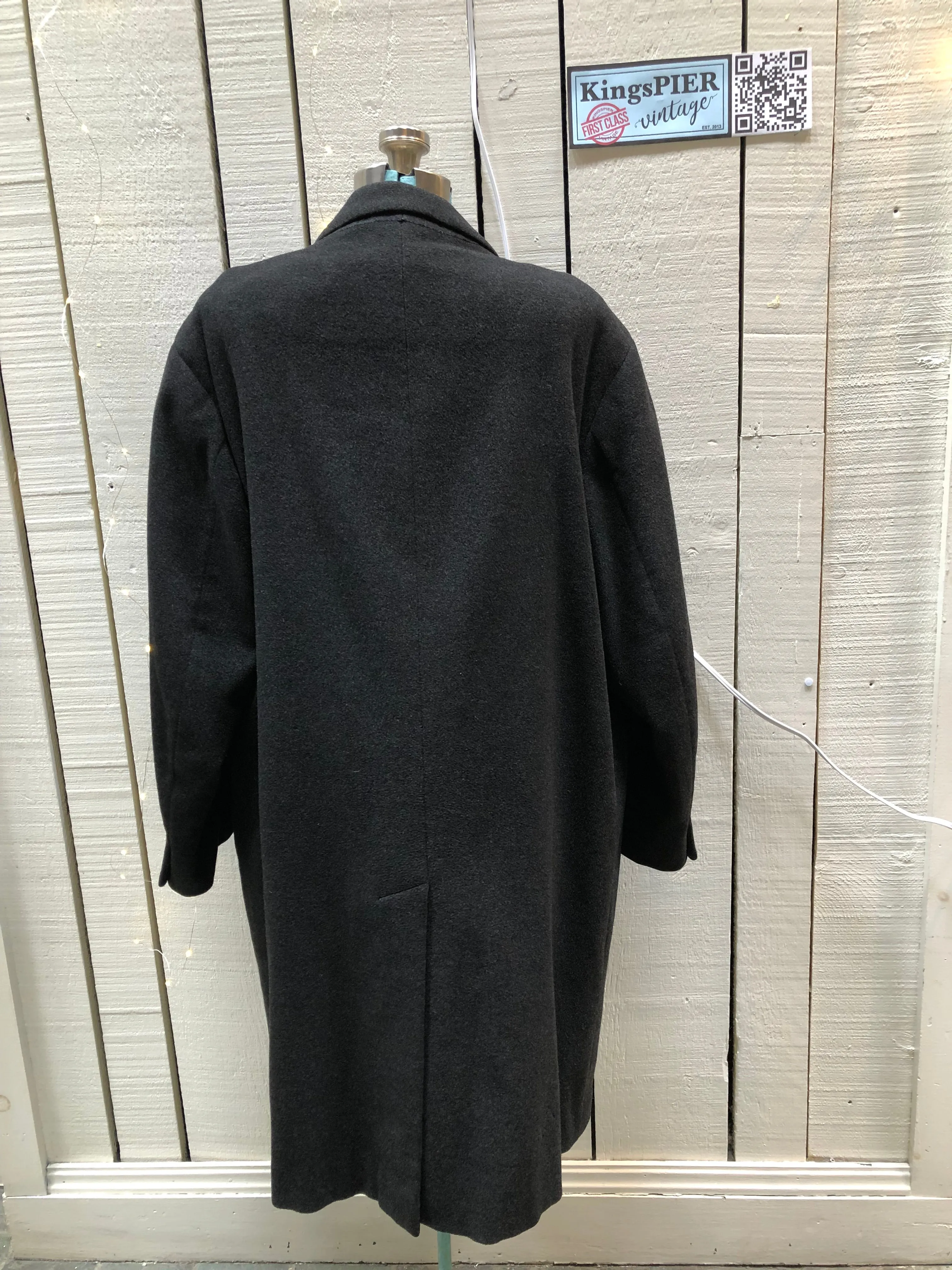 Vintage 60s Charcoal Grey Overcoat, Chest 48”