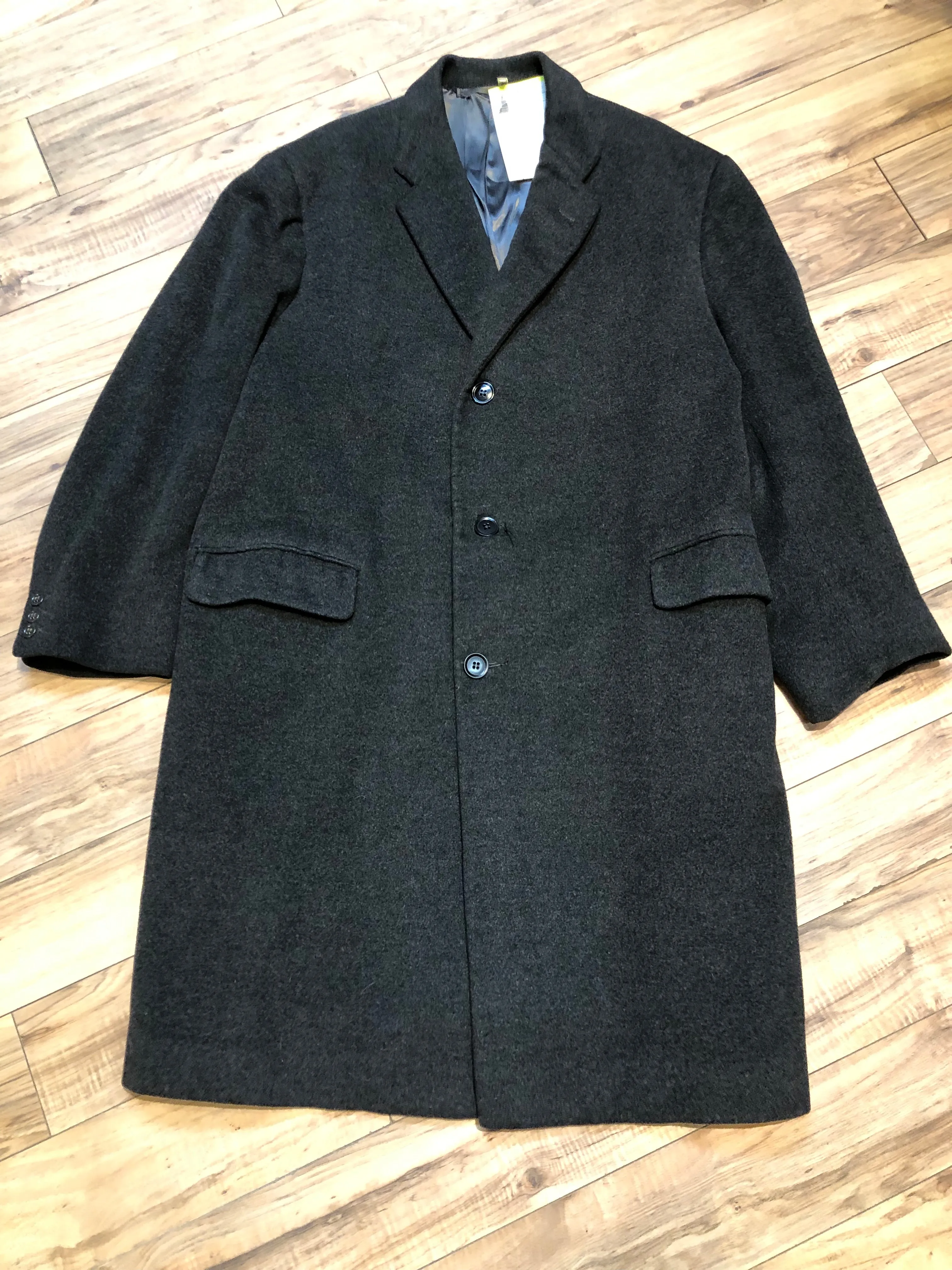 Vintage 60s Charcoal Grey Overcoat, Chest 48”