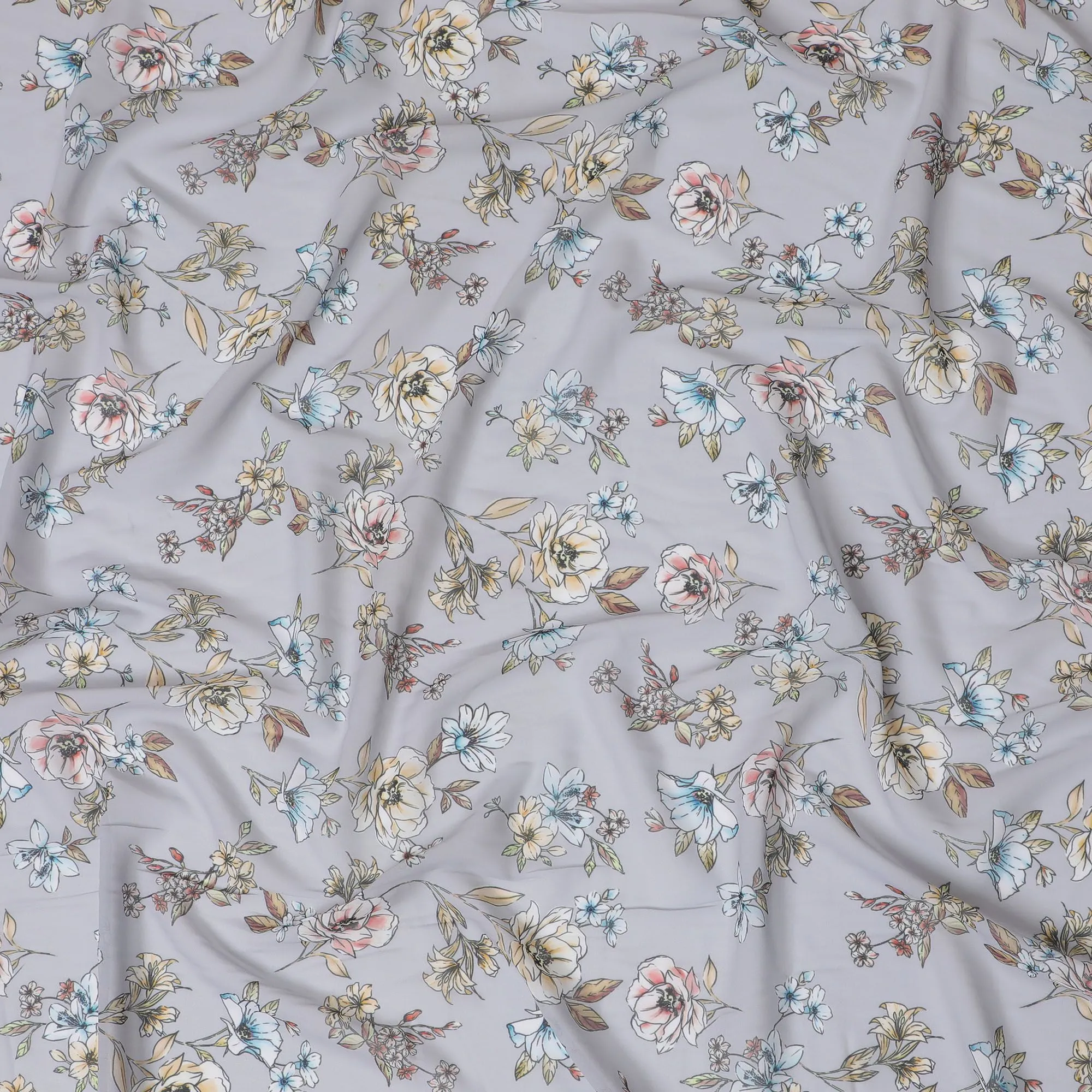 Vintage Garden Synthetic Modal Satin Fabric - Classic Floral Print, 110cm Wide - Purchase Online by the Meter-D18339