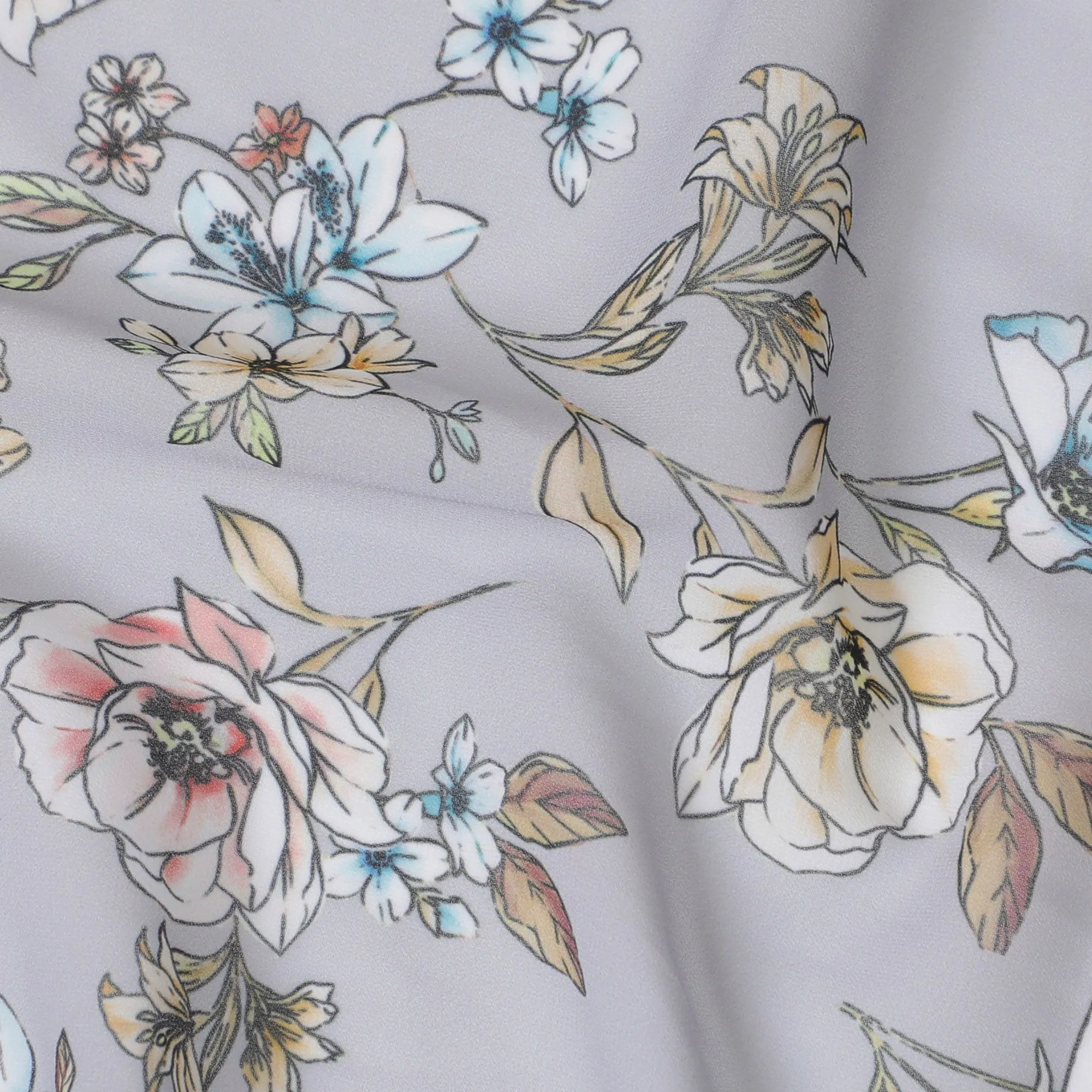 Vintage Garden Synthetic Modal Satin Fabric - Classic Floral Print, 110cm Wide - Purchase Online by the Meter-D18339