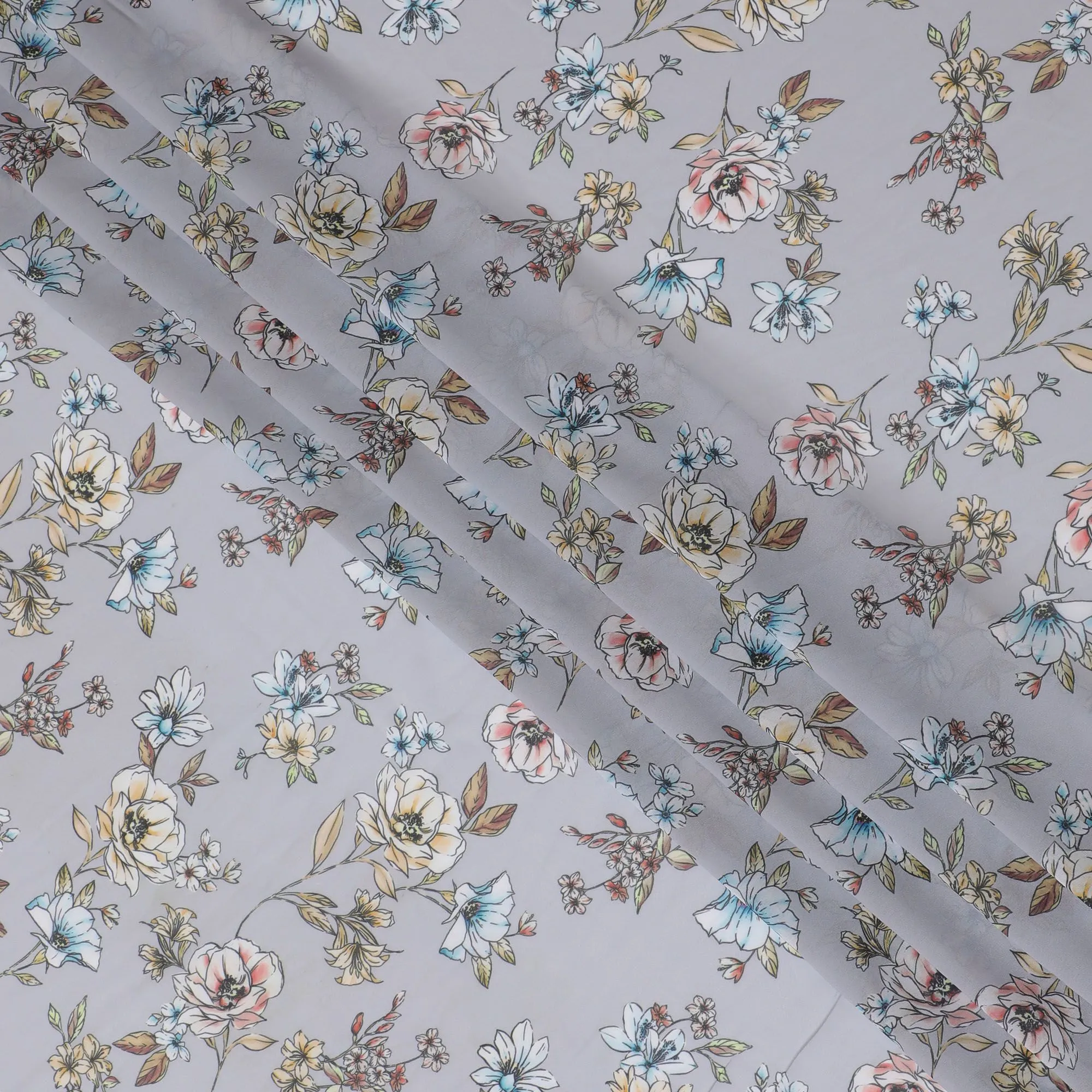 Vintage Garden Synthetic Modal Satin Fabric - Classic Floral Print, 110cm Wide - Purchase Online by the Meter-D18339