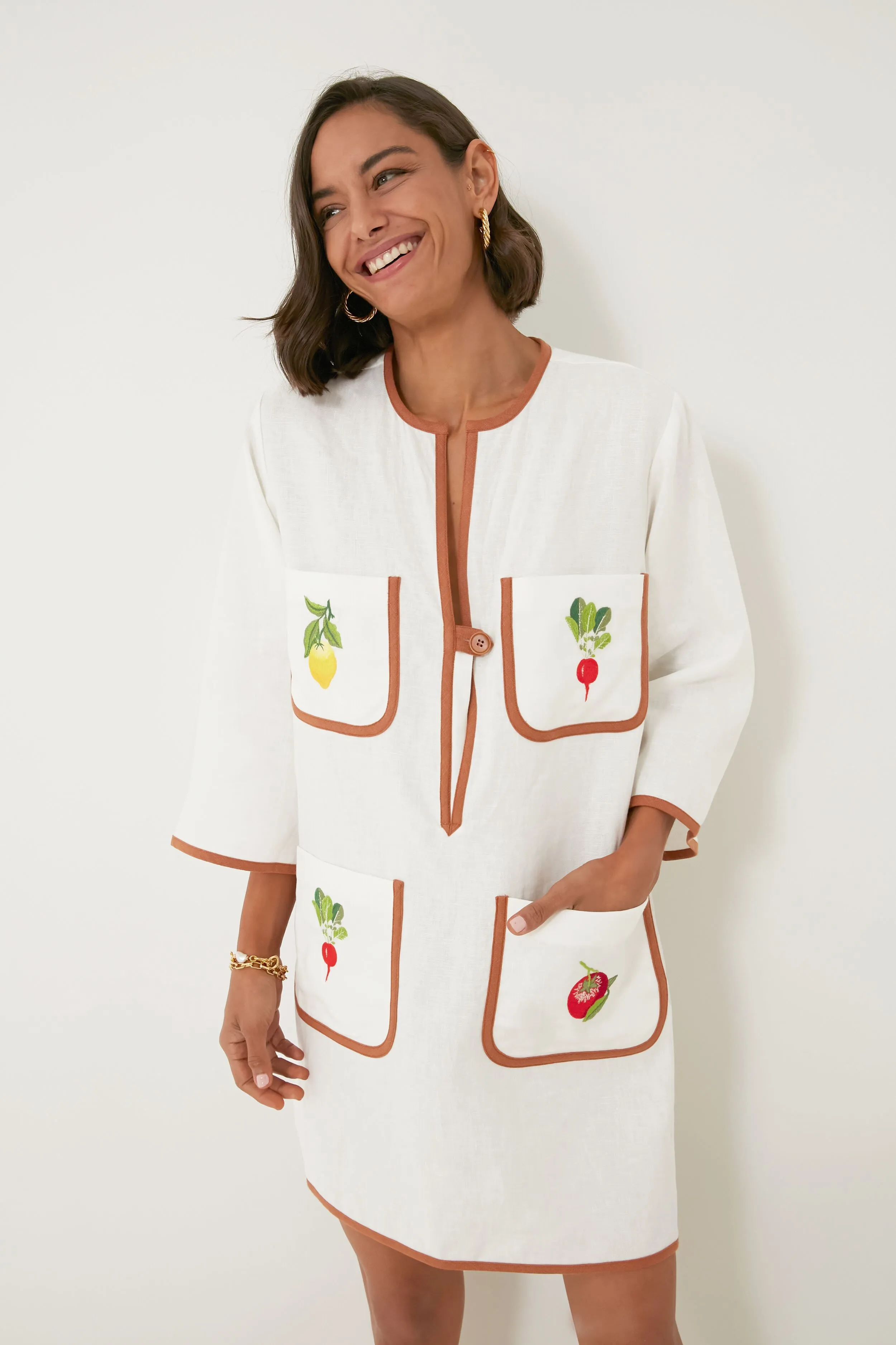 White Embroidered Vegetable Tunic Dress