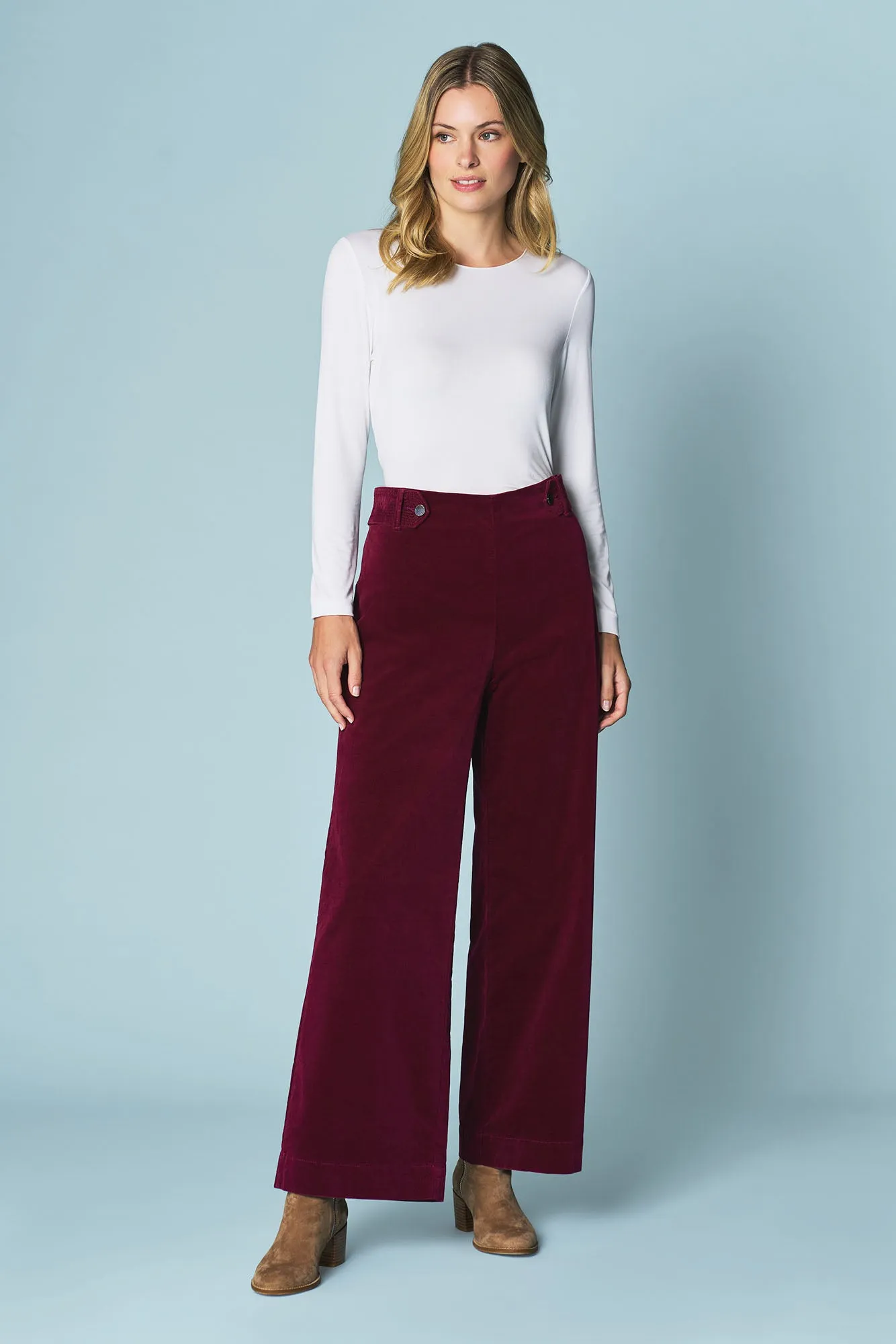 Wide Leg Velvet Pant - Plum