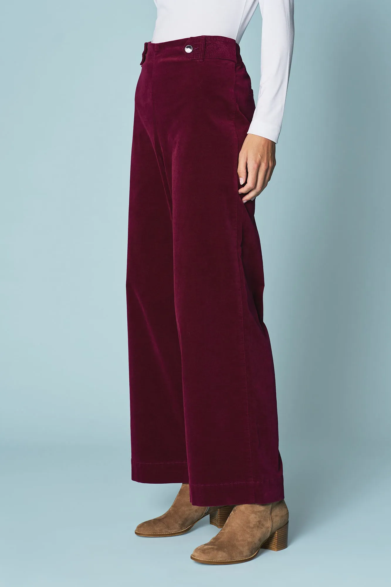 Wide Leg Velvet Pant - Plum