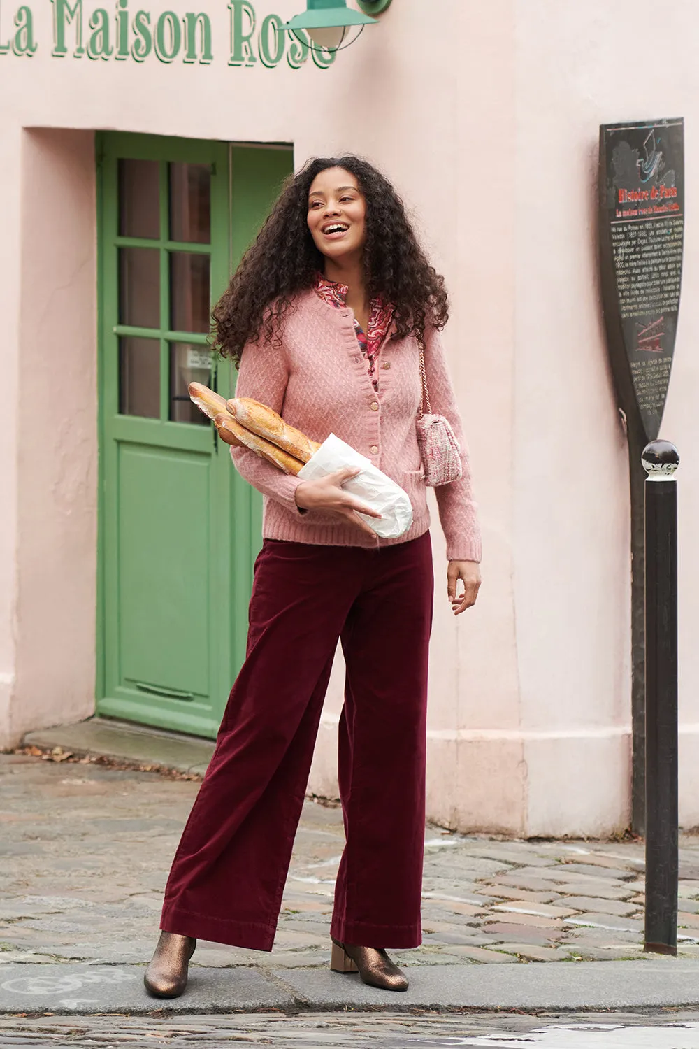 Wide Leg Velvet Pant - Plum