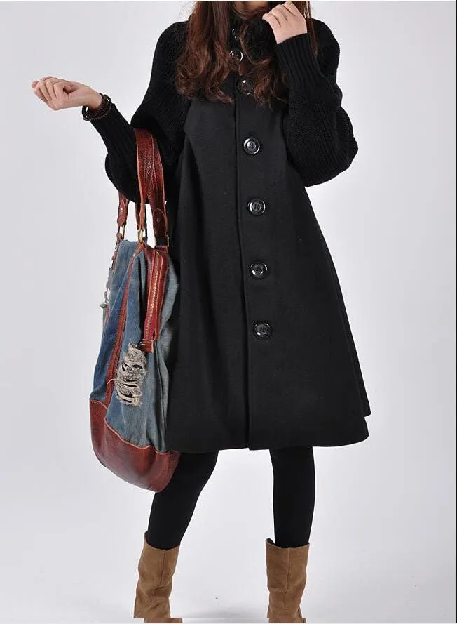 Winter Plus Size Women's Mid-length Loose Wool Overcoat Red/Black/Gray