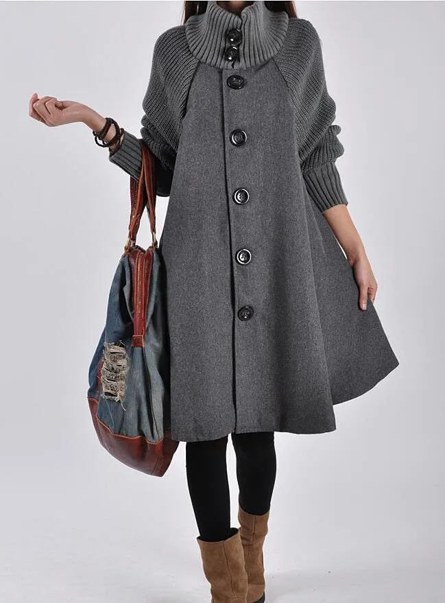 Winter Plus Size Women's Mid-length Loose Wool Overcoat Red/Black/Gray