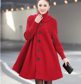 Winter Plus Size Women's Mid-length Loose Wool Overcoat Red/Black/Gray