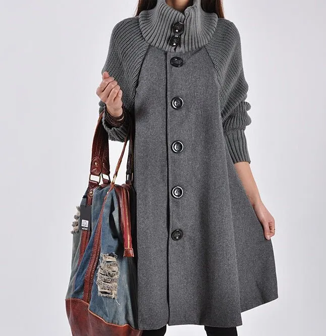 Winter Plus Size Women's Mid-length Loose Wool Overcoat Red/Black/Gray