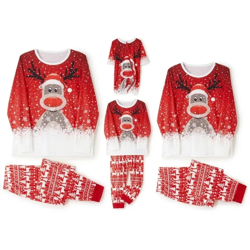 Xmas Deer Print Pajamas Sets