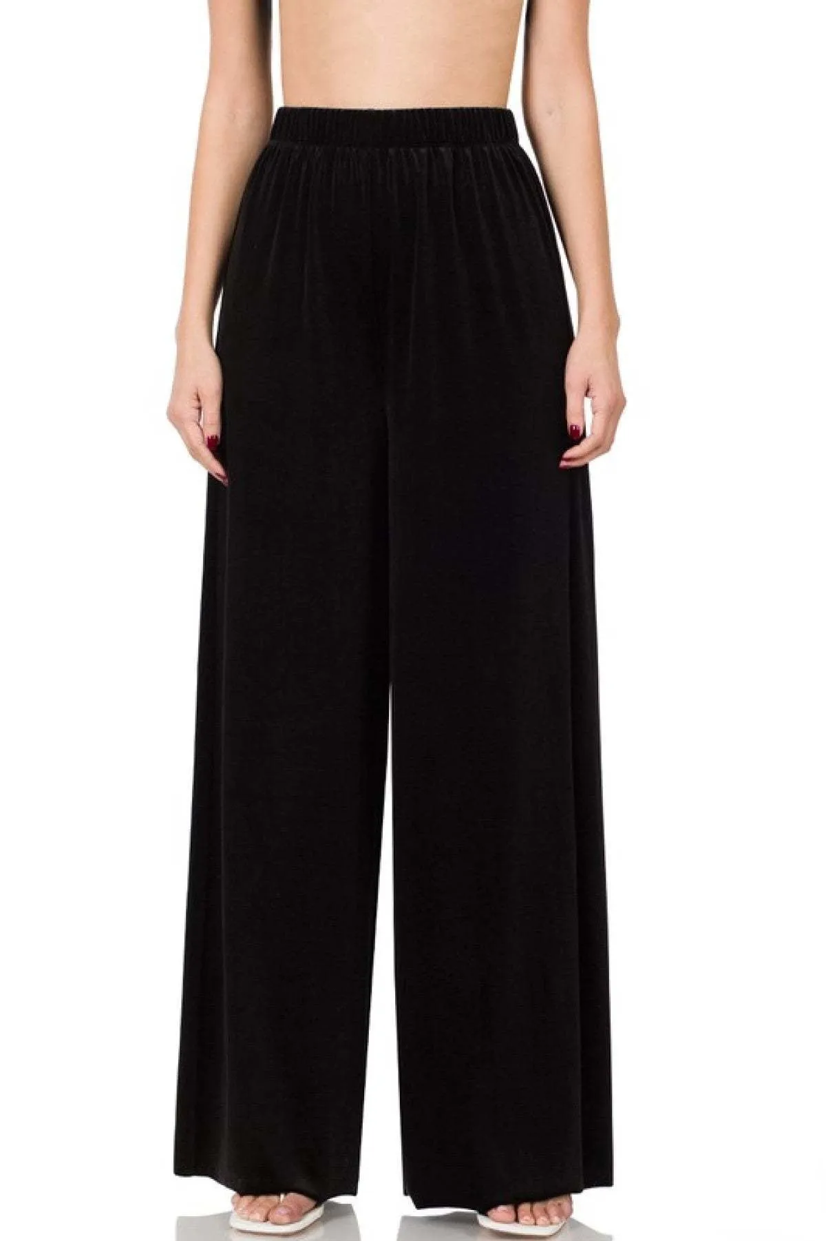 Zenana Solid Velvet Wide Leg Pants