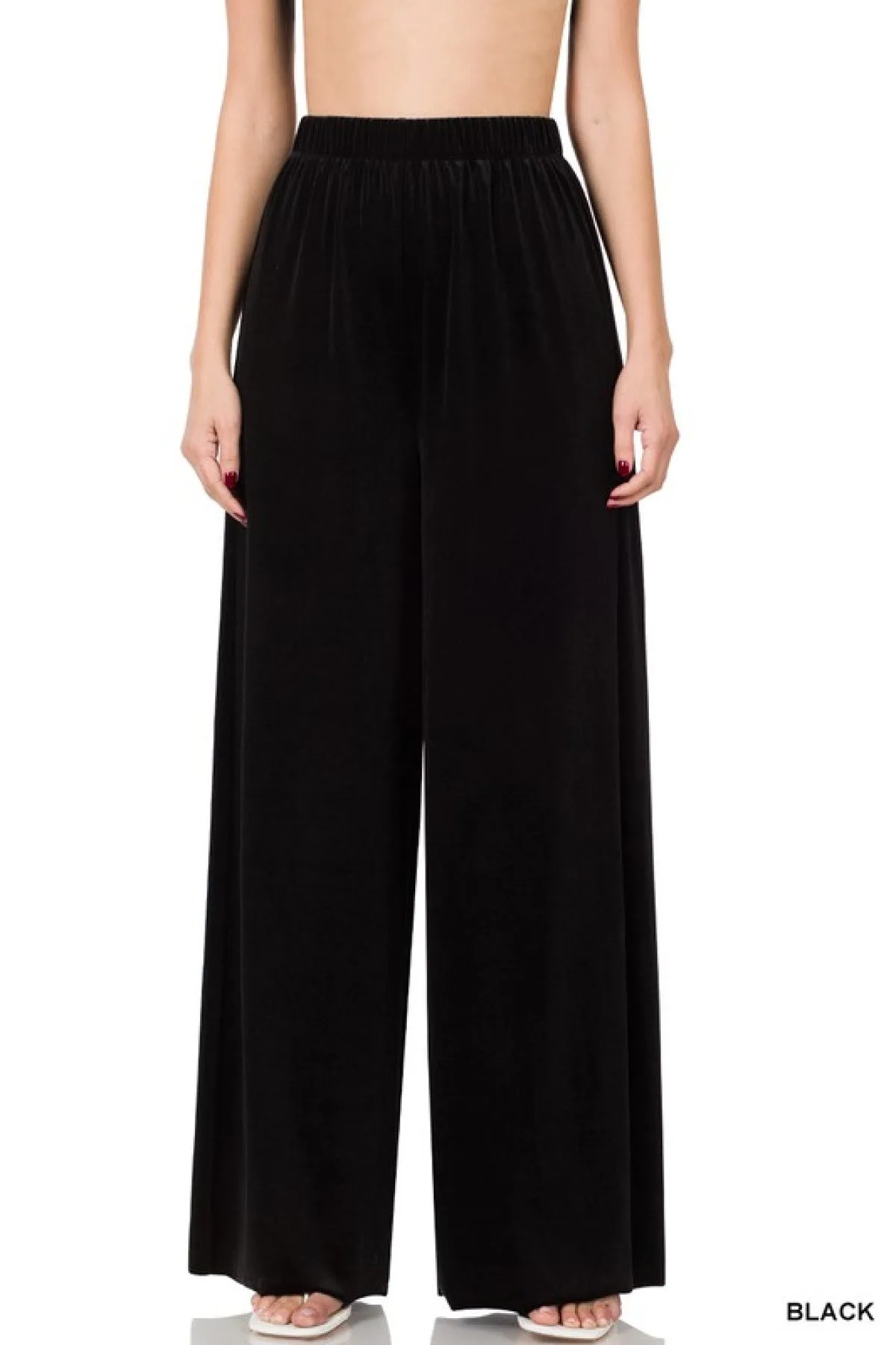 Zenana Solid Velvet Wide Leg Pants