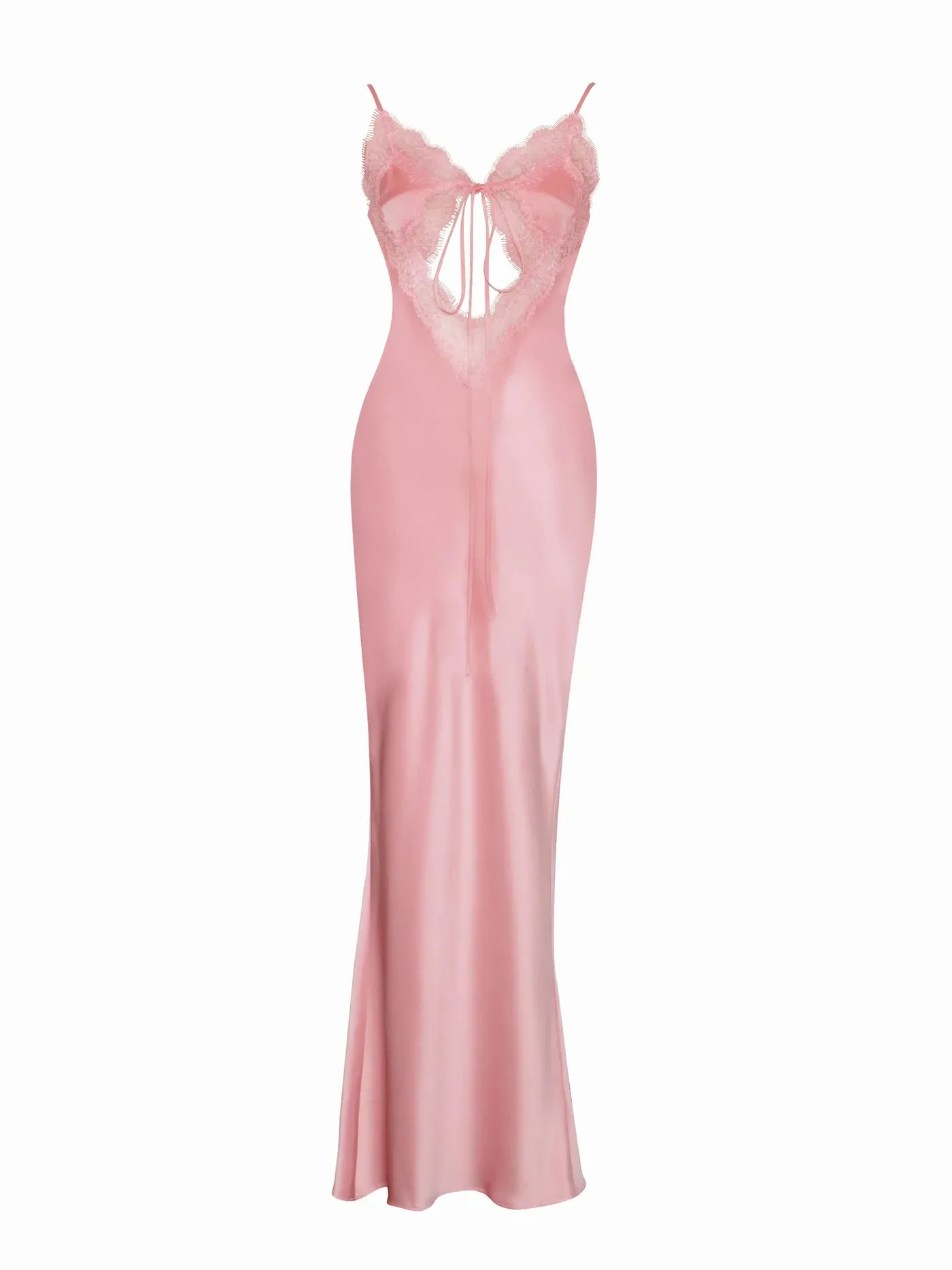 Zinnia Salmon Pink Lace Satin Dress